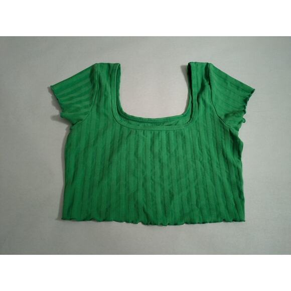 Offline by Aerie Crop Top Women's Medium Green Henley‎ Short Sleeve Cropped Tee - Picture 1 of 7